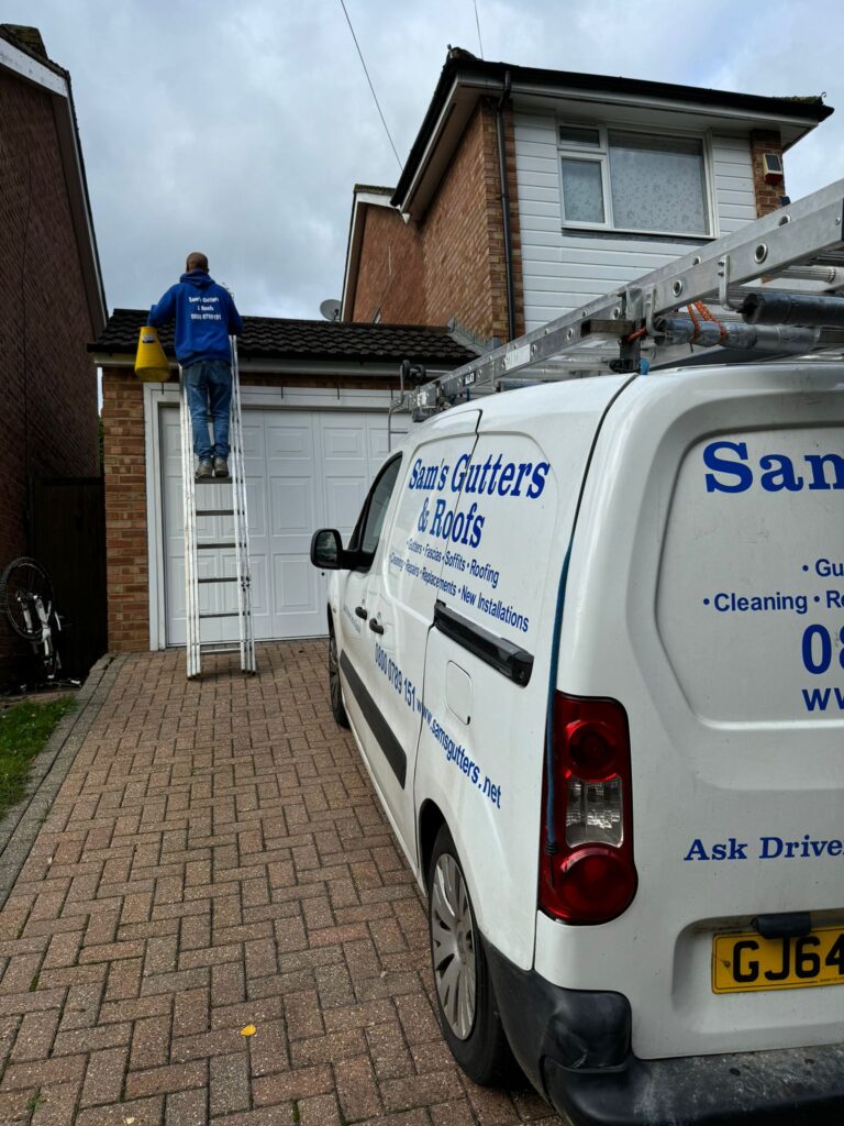 Technician is working on the roof